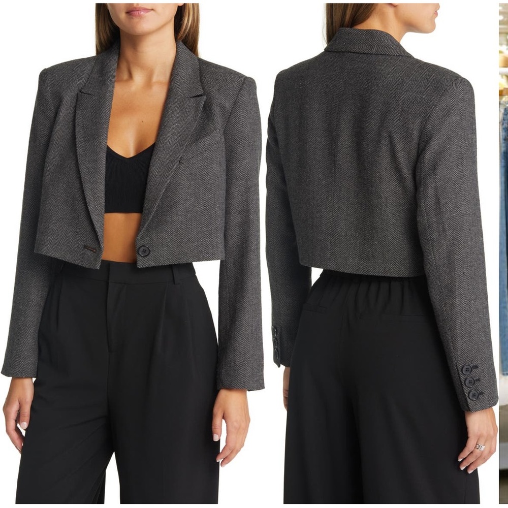 Open edit crop blazer in herringbone